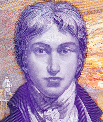 Joseph Mallord William Turner Portrait from England 20 Pounds 2020 Polymer Banknotes. An Old...