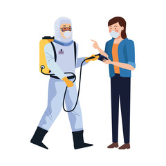 biosafety worker with sprayer portable and woman