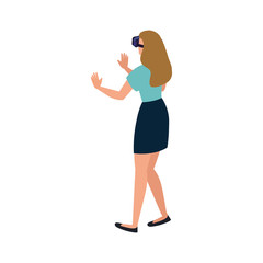 Fototapeta na wymiar woman with glasses virtual reality on white background vector illustration design