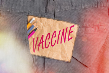 Handwriting text writing Vaccine. Conceptual photo preparation of killed microorganisms or living...