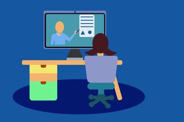 Fototapeta premium Learning from home. Idea for avoid corona virus infection. Vector design illustration in flt style