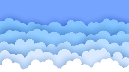 Paper cut clouds. Blue sky. Vector illustration.