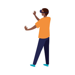 man afro with glasses virtual reality on white background vector illustration design
