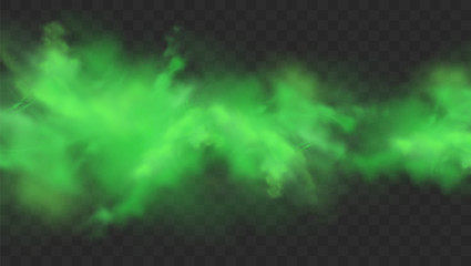 Green smoke isolated on transparent background. Realistic green bad smell, magic mist cloud, chemical toxic gas, steam waves. Realistic vector illustration © janevasileva