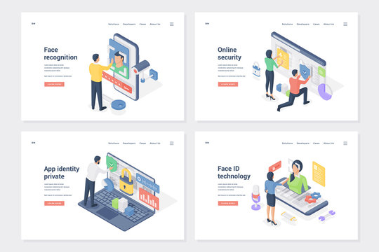 Safety system, secure access isometric landing page templates set