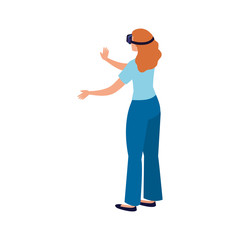 woman with glasses virtual reality on white background vector illustration design