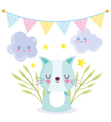 baby shower cat clouds bunting celebration, welcome invitation template