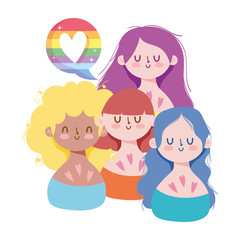 girls cartoons with lgtbi heart bubble vector design