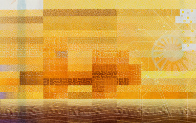 The yellow-orange coloured is a pixelated image of a North Sea oil platform, Portrait from Norway...