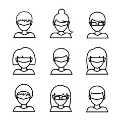 People wearing mask line art design