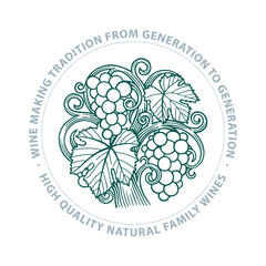 Grape. Hand drawn grape and vine engraving style illustration. Bunch of grapes vector design element. Grape and vine logo and background. Wine theme grape and vine vintage style ornament.