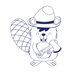 Cute beaver cartoon with hat and axe vector design