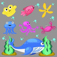 Fototapeta na wymiar Vector Set of Different Types of Fish Icons