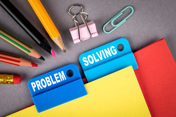 PROBLEM SOLVING concept. Folder Register of Card Index. Colored pencils