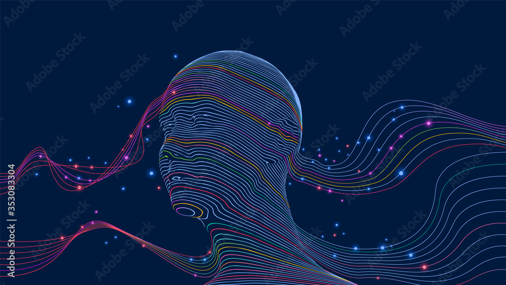 Wall mural digital head. concept of virtual reality. face made from flowing lines. eps10 vector.