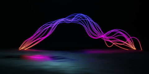 Abstract composition of glowing wires on a dark background. 3d render / rendering