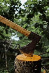 splitting wood with an ax