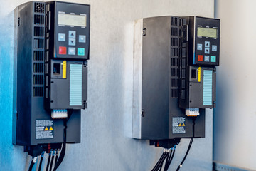 Close up of control panel in industrial production factory