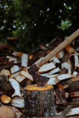 splitting wood with an ax