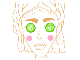 Vector girl spa with cucumbers on eyes icon. Flat illustration of girl spa isolated on white background. Icon vector illustration sign symbol.