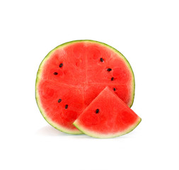 A half and slice pices of fresh watermelon isolated on white background.fruit for health and beta carotene.