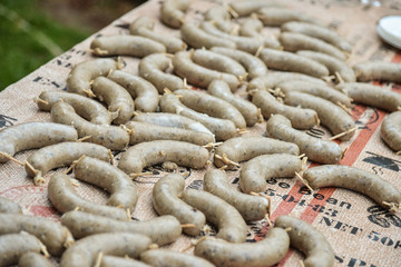 Sausage stacked on the table