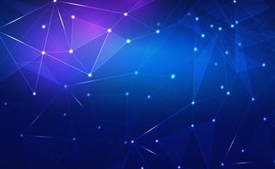Fototapeta premium Internet Connection or Network Connection Background With Neon Effect. Low Poly, Dot, Circle, Line, Light. Digital Science Technology Concept. Digital Technology Backdrop. Vector Illustration