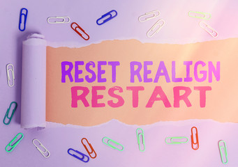 Conceptual hand writing showing Reset Realign Restart. Concept meaning Life audit will help you put...