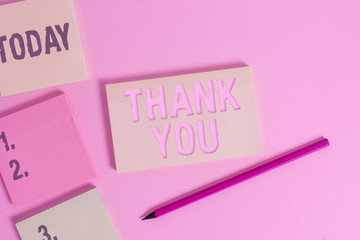 Text sign showing Thank You. Business photo showcasing a polite expression used when acknowledging...