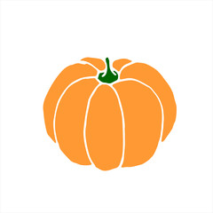 Simple flat color Pumpkin icon isolated on white background. Symbol autumn, crop, fruitful year. Harvest thanksgiving or halloween theme. Hand drawn vector EPS10 illustration