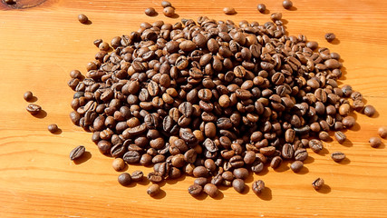coffee beans on a wooden background