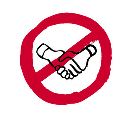 No handshake icon in a flat design. Forbidden Vector illustration. Doodle cartoon ink hand-drawn style.