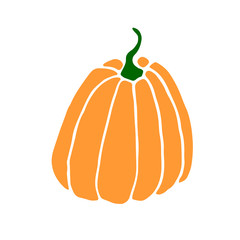 Simple flat color Pumpkin icon isolated on white background. Symbol autumn, crop, fruitful year. Harvest thanksgiving or halloween theme. Hand drawn vector EPS10 illustration