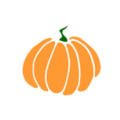 Simple flat color Pumpkin icon isolated on white background. Symbol autumn, crop, fruitful year. Harvest thanksgiving or halloween theme. Hand drawn vector EPS10 illustration