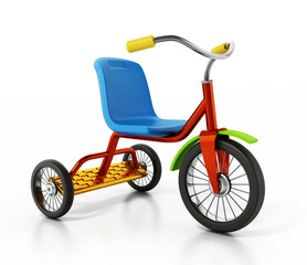 Child bicycle or tricycle isolated on white background. 3D illustration