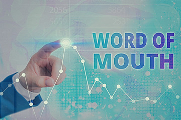 Conceptual hand writing showing Word Of Mouth. Concept meaning information that is transmitted...