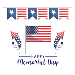 Flag fireworks and banner pennant of memorial day vector design