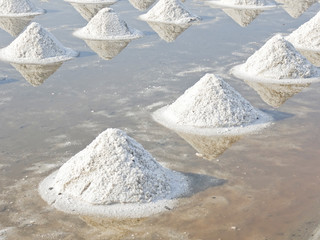 Pile of Salt in the Salt pan at Province near the coastline of tropical country in asia.