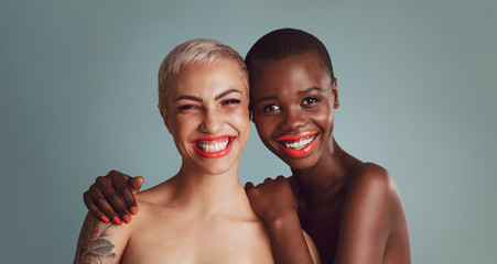 Two female models with short hairstyle