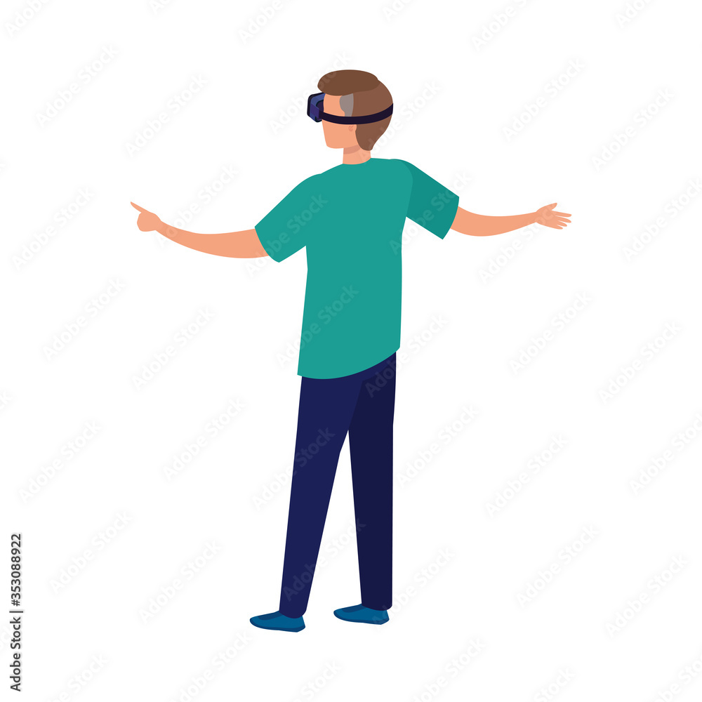 Wall mural man with glasses virtual reality on white background vector illustration design