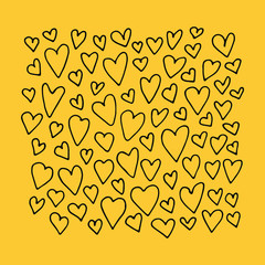 Yellow background. Hand-drawn heart pattern