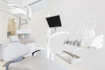 Dentistry, stomatology, medical equipment, white clean interior