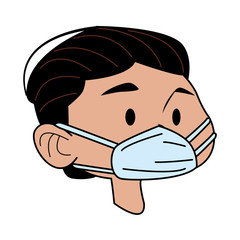 young man head using medical mask character