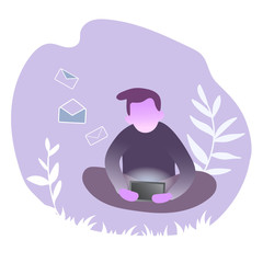 Monochrome picture of people with smartphones. Isolated vector illustration of characters with smartphones. Collection of people holding gadgets and send mail. Human with devices send message.