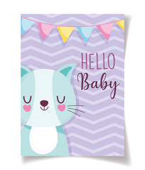 baby shower cute cat and buntings decoration celebration, welcome invitation template