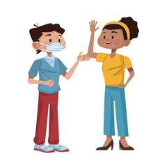 interracial couple using medical masks characters