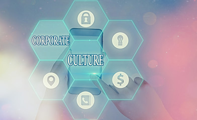 Word writing text Corporate Culture. Business photo showcasing pervasive values and attitudes that...