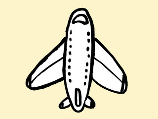 Grunge plane concept. Hand-drawn icon, doodle style. View from above. Simple minimalist design.