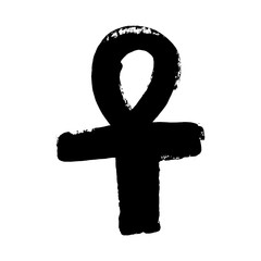 The ankh egyptian cross. Vector illustration. Antique black ankh egyptian religious grunge symbol. The ancient Egyptians used the Ankh as a symbol for eternal life. Doodle ink drawing.
