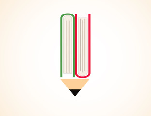 Vector icon of pencil and books. Education, science.